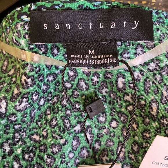 NWT Sanctuary Noell Green Blouse Leopard Print Chiffon Office Casual Corpcore - Picture 12 of 15